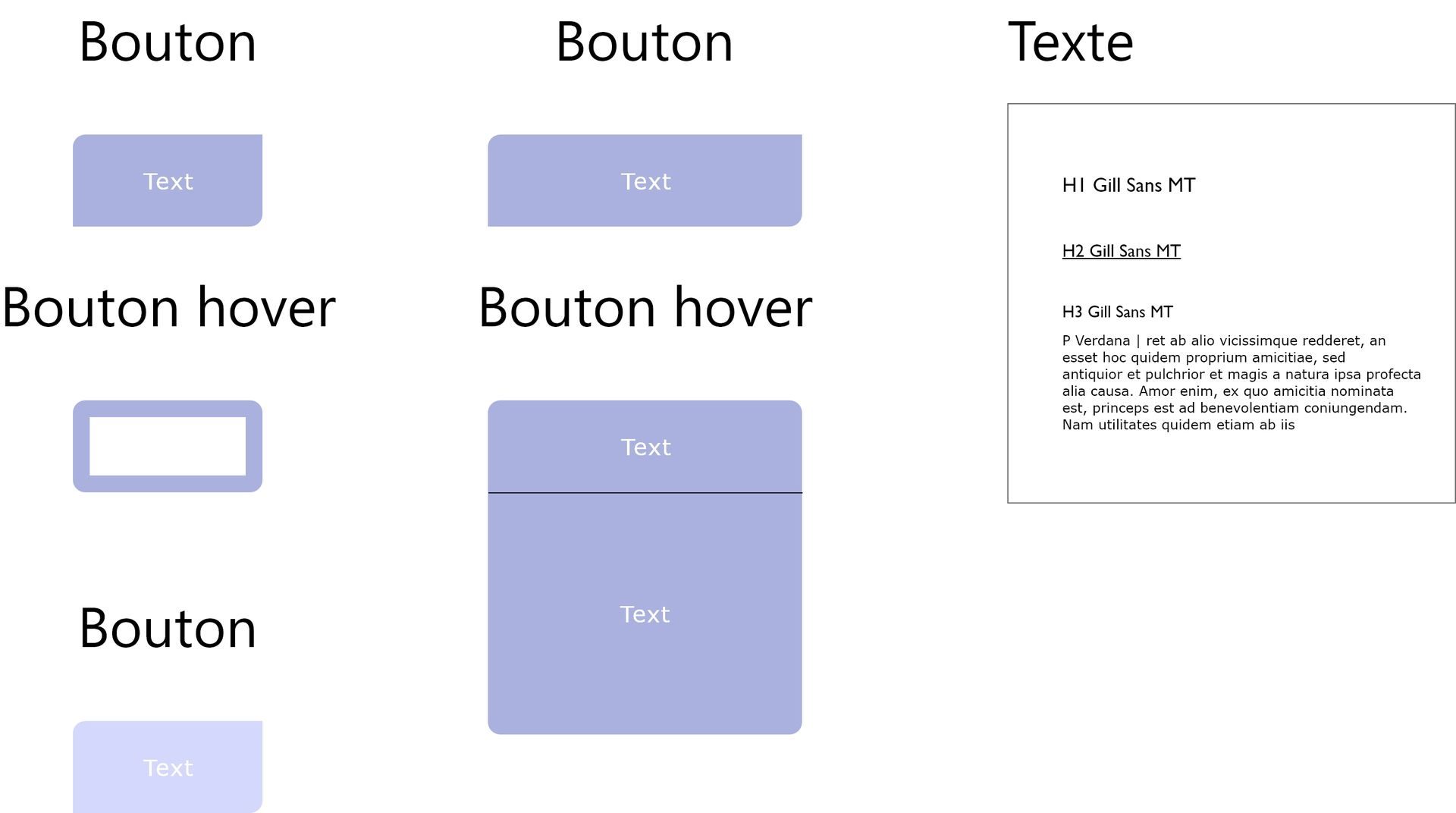 Maquette des boutons et du texte